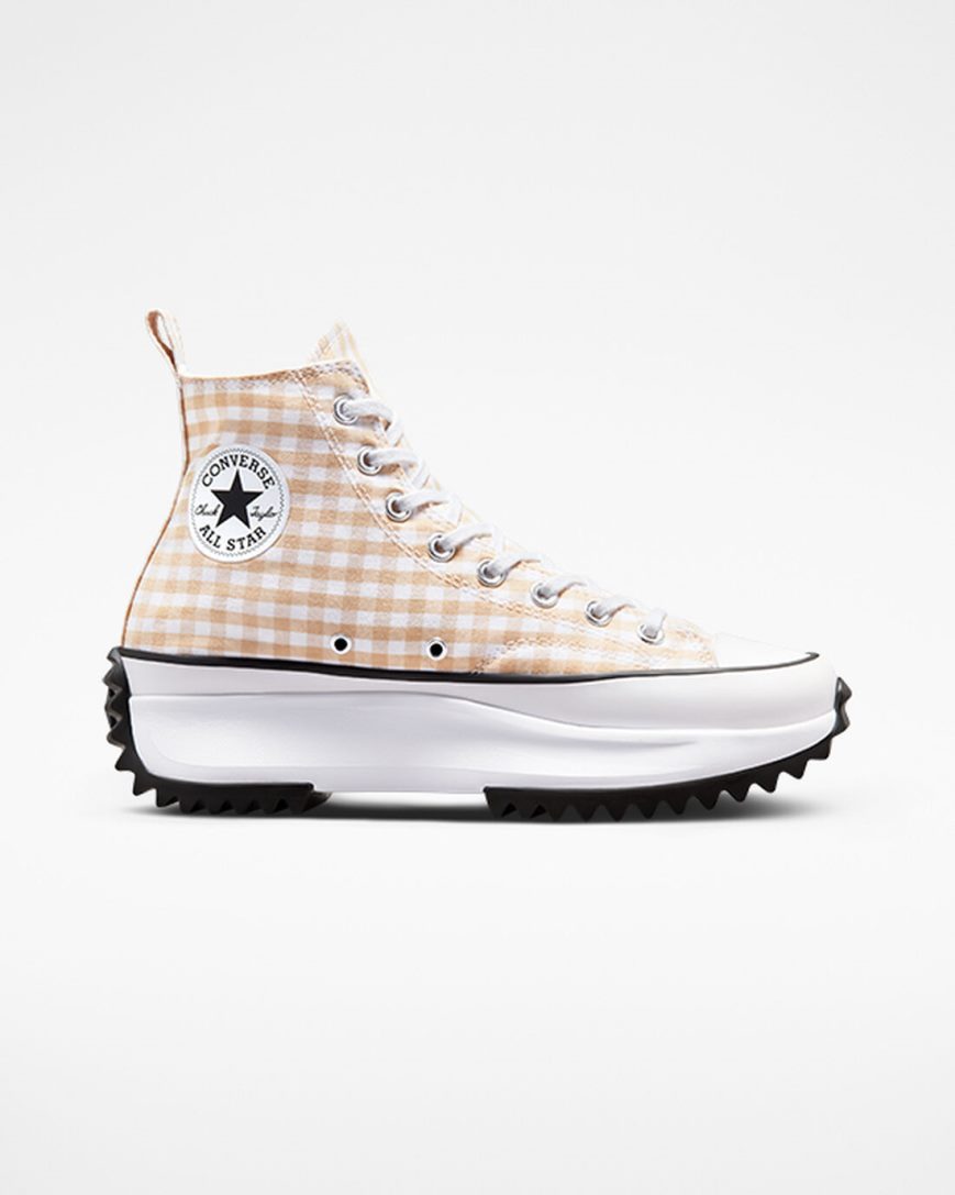 Topanky Na Platforme Converse Run Star Hike Gingham Vysoke Panske Béžové Biele Čierne | SK COUEW5